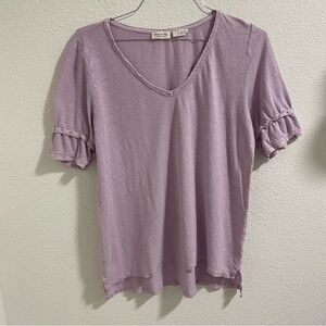 Anthropologie Lilac Ruffle Sleeve linen blend Tee